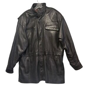 Collezione Vintage Women's Leather Jacket Coat Full‎ Zip Pockets Lined Black 44